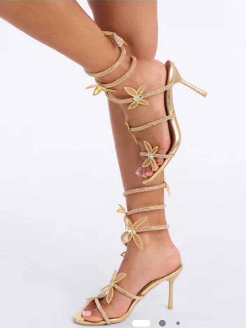 Fashion Nova Gold Floral Wrap Stiletto Heels